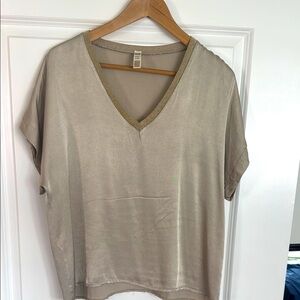 Elegant Gold Beige V-Neck Women's Top